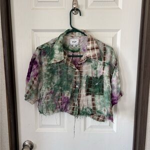 HUF Tie-Dye Crop Top - Green and Purple